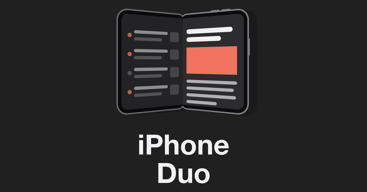 An iPhone Duo half open like a book, a list on one half and an article on the other, above the words iPhone Duo